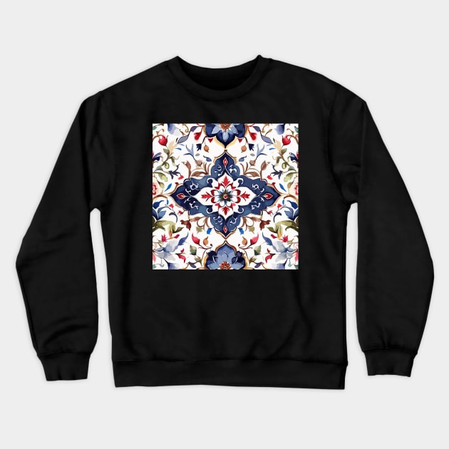 Ottoman Pattern on White Crewneck Sweatshirt by Siha Arts